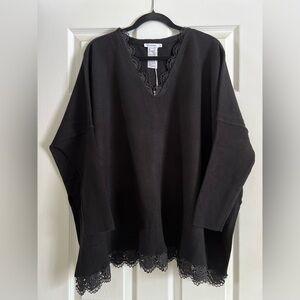 Chico's Black V-Neck Sweater with Lace Detail NWT